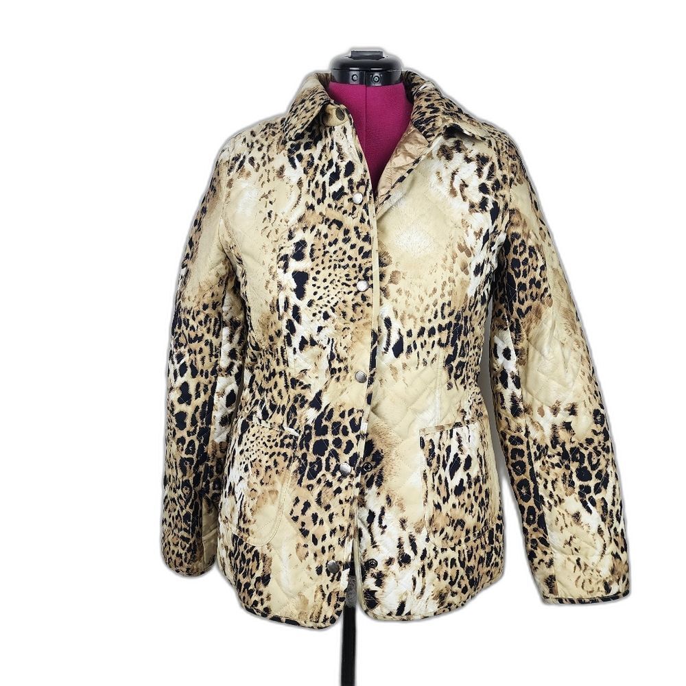 Dana Buchman Leopard Print Quilted Jacket M Animal Print Puffer Blazer